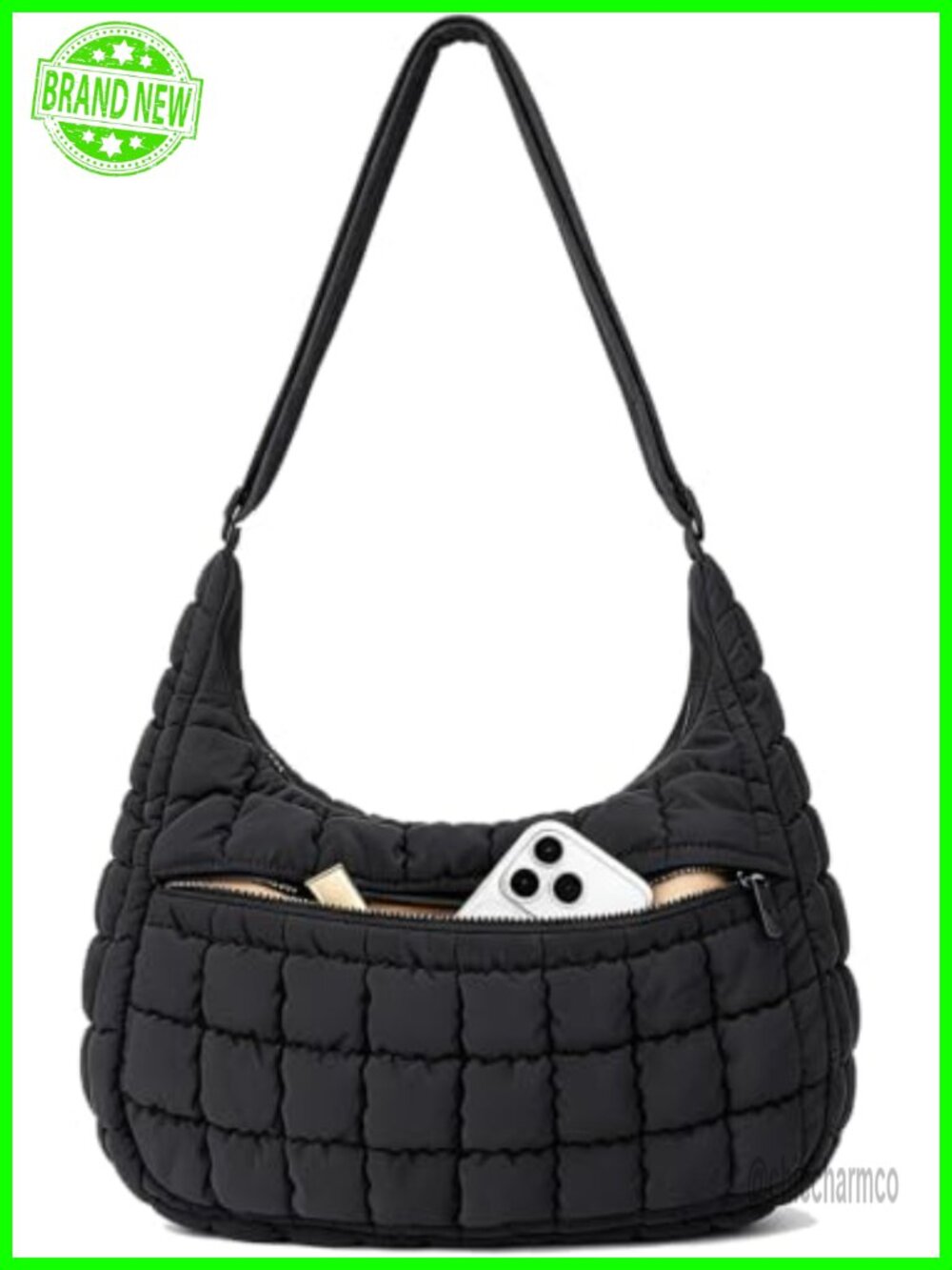 Quilted Nylon Crossbody Hobo Bag Lightweight Shoulder Purse